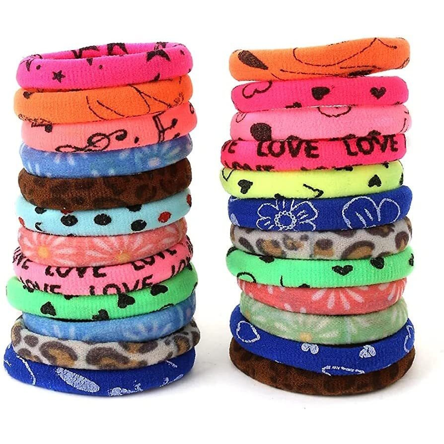 Diversa Multiprinted Hair Elastic Cotton Stretchable Rubber Bands Polytail Hair Ties For Women And Girls (Multicolor, Pack Of 48 Pcs) - Multi-Printed