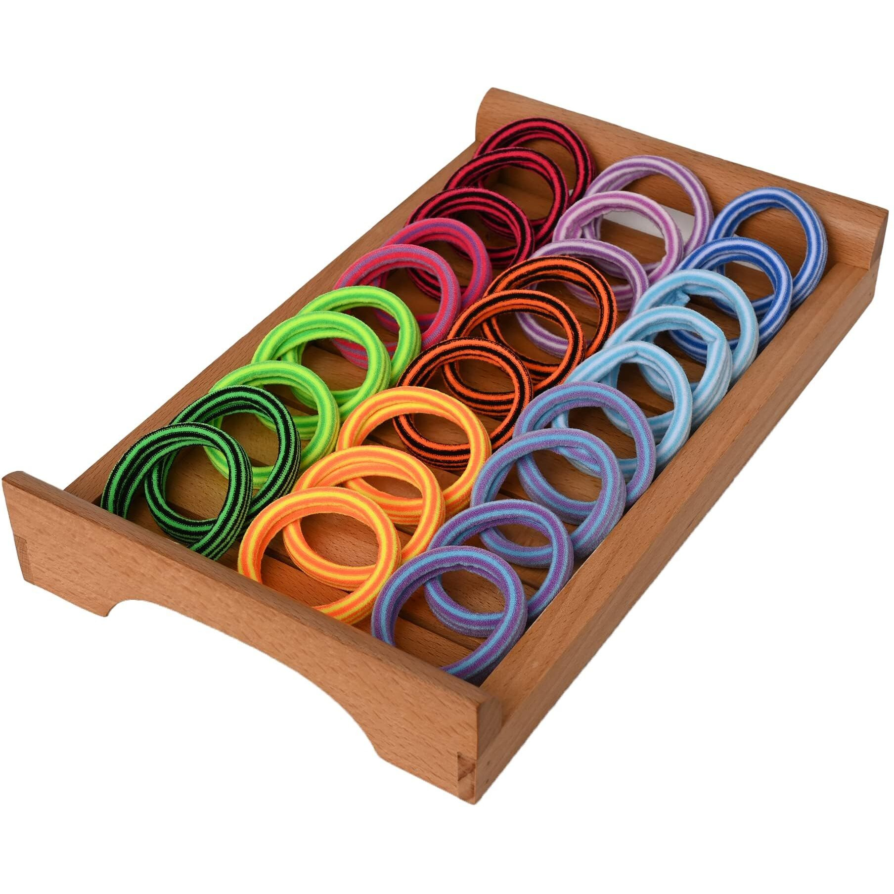 Diversa Seamless Thick Cotton Stripted Hair Rubber Bands, Durable Elastic Ties, Ponytail Holders, Hair Accessories For Women And Girls - Printed (Pack Of 60 Pcs)