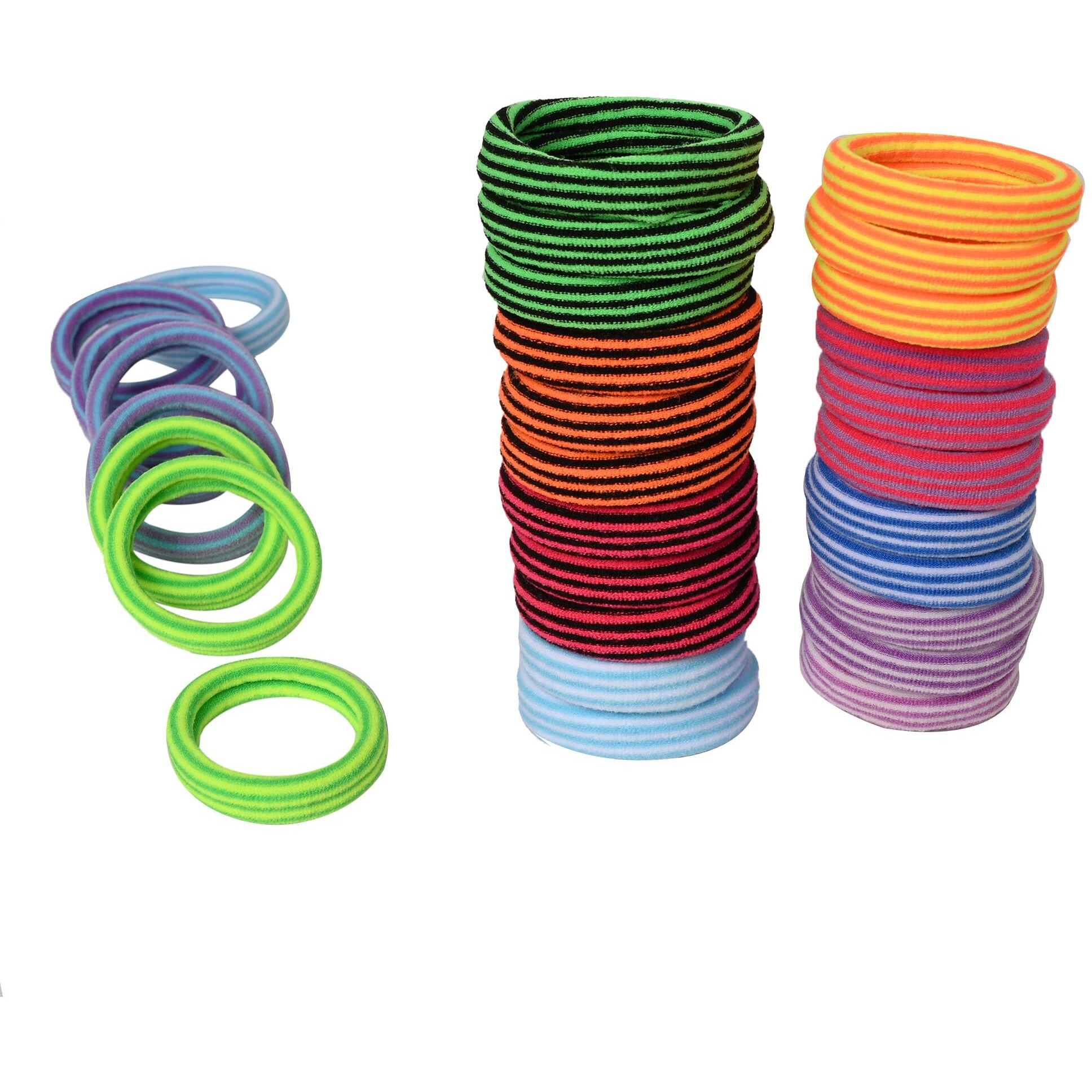 Diversa Seamless Thick Cotton Stripted Hair Rubber Bands, Durable Elastic Ties, Ponytail Holders, Hair Accessories For Women And Girls - Printed (Pack Of 60 Pcs)