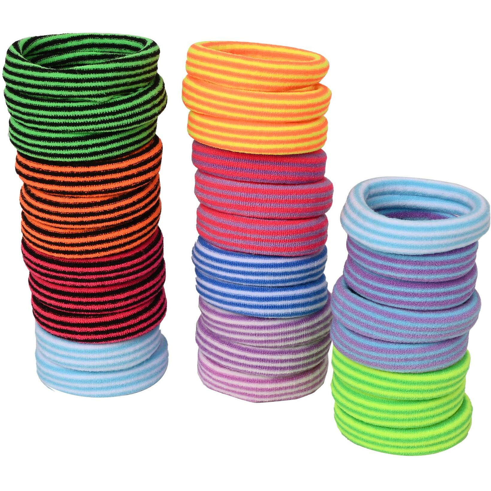 Diversa Seamless Thick Cotton Stripted Hair Rubber Bands, Durable Elastic Ties, Ponytail Holders, Hair Accessories For Women And Girls - Printed (Pack Of 60 Pcs)