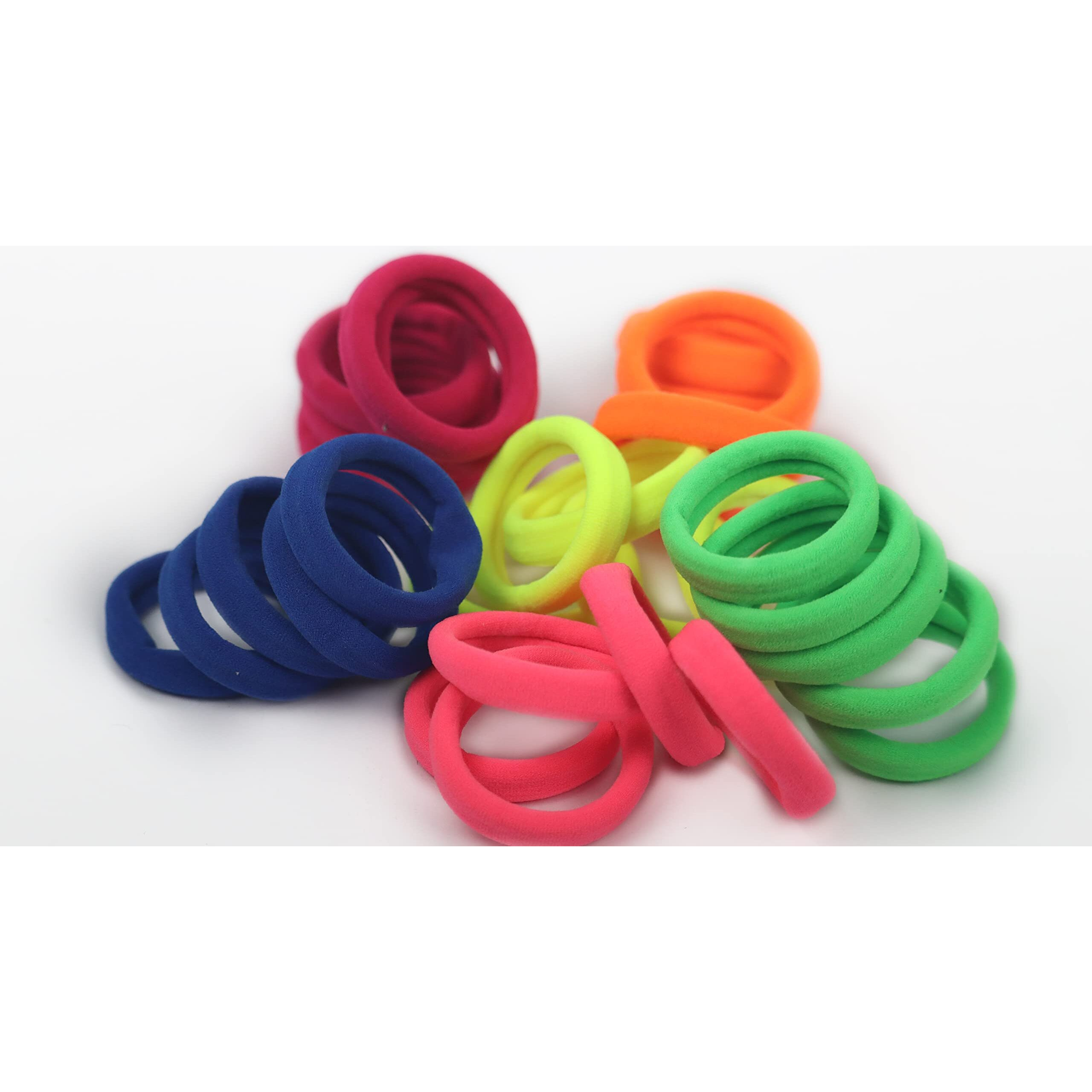 Diversa Seamless Thick Cotton Hair Rubber Bands, Durable Elastic Ties, Ponytail Holders, Hair Accessories For Women & Girls - Neon Colors (Pack Of 100 Pcs)