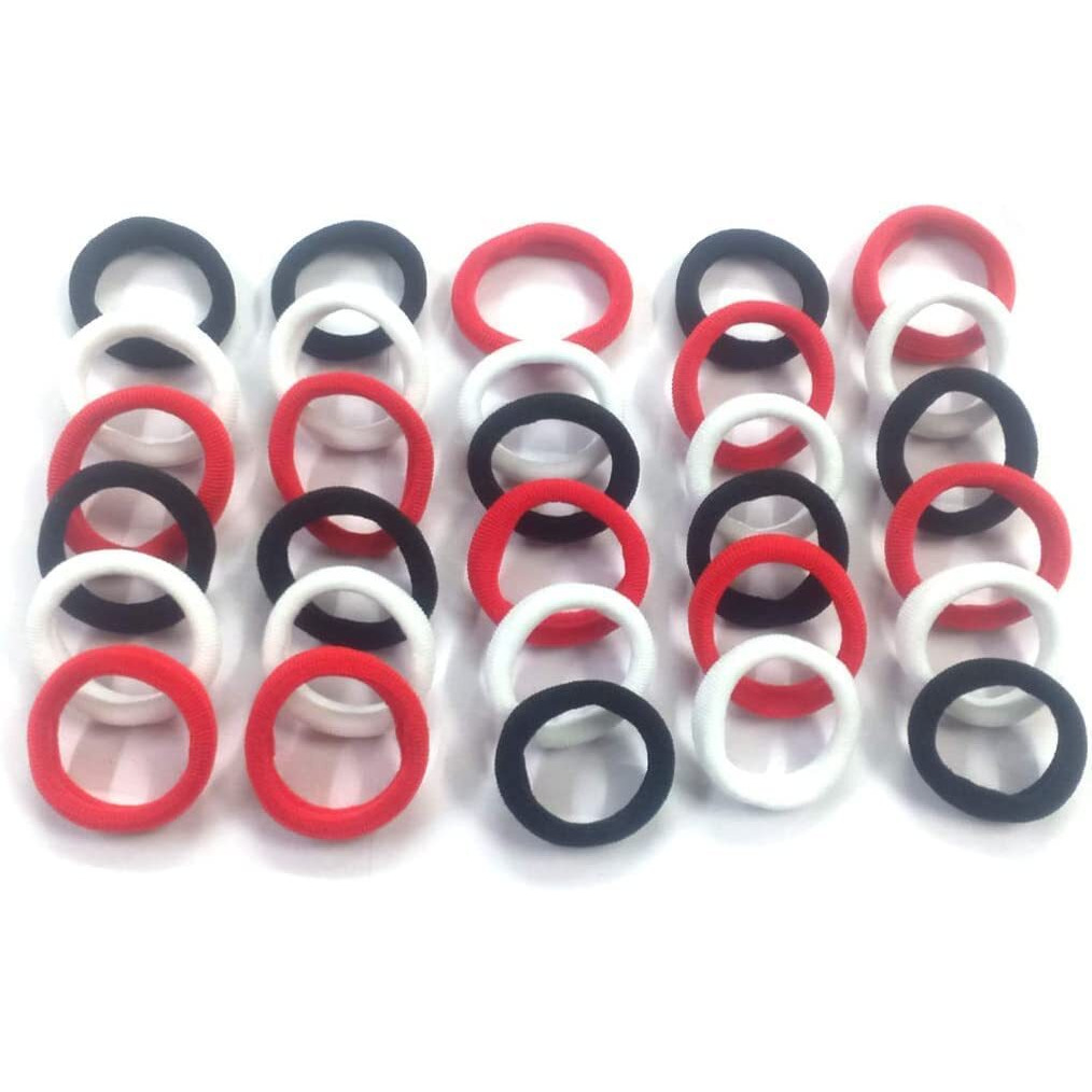 Diversa Seamless Thick Cotton Hair Rubber Bands, Durable Elastic Ties, Ponytail Holders, Hair Accessories For Women & Girls - Red/White/Black (Pack Of 100 Pcs)
