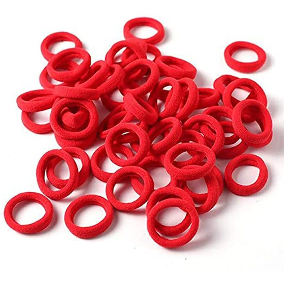 Diversa Seamless Thick Cotton Hair Rubber Bands, Durable Elastic Ties, Ponytail Holders, Hair Accessories For Women & Girls - Red (Pack Of 100 Pcs)