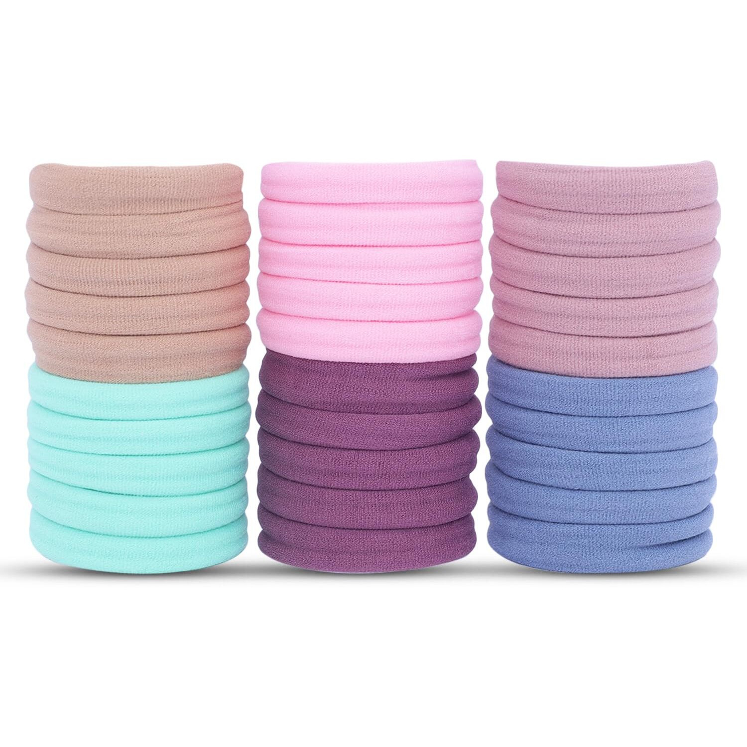 Diversa Seamless Thick Cotton Hair Rubber Bands, Durable Elastic Ties, Ponytail Holders, Hair Accessories For Women & Girls - Natural Colors (Pack Of 30 Pcs)
