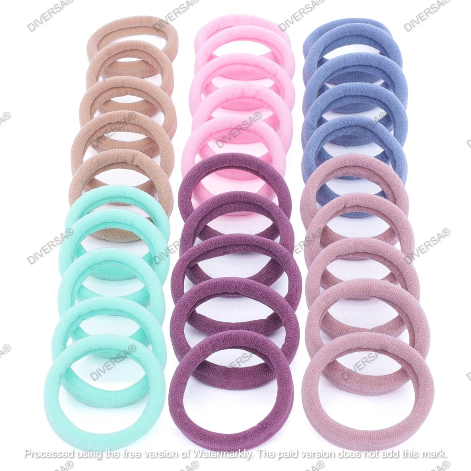 Diversa Seamless Thick Cotton Hair Rubber Bands, Durable Elastic Ties, Ponytail Holders, Hair Accessories For Women & Girls - Natural Colors (Pack Of 30 Pcs)