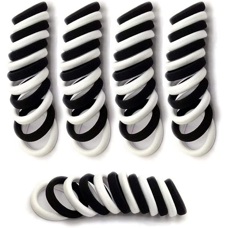 Diversa Seamless Thick Cotton Hair Rubber Bands, Durable Elastic Ties, Ponytail Holders, Hair Accessories For Women & Girls - White & Black (Pack Of 50 Pcs)