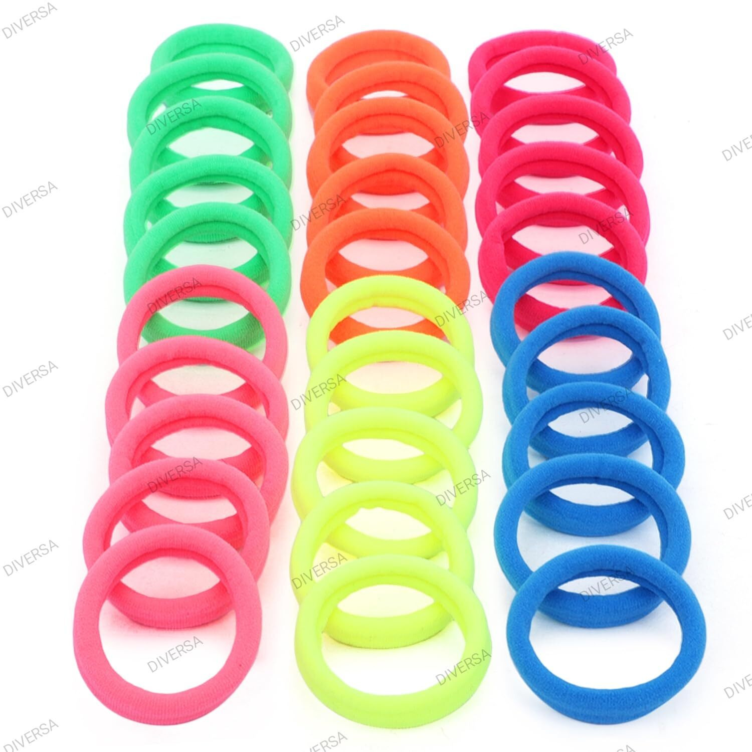 Diversa Seamless Thick Cotton Hair Rubber Bands, Durable Elastic Ties, Ponytail Holders, Hair Accessories For Women & Girls - Neon Colors (Pack Of 30 Pcs)