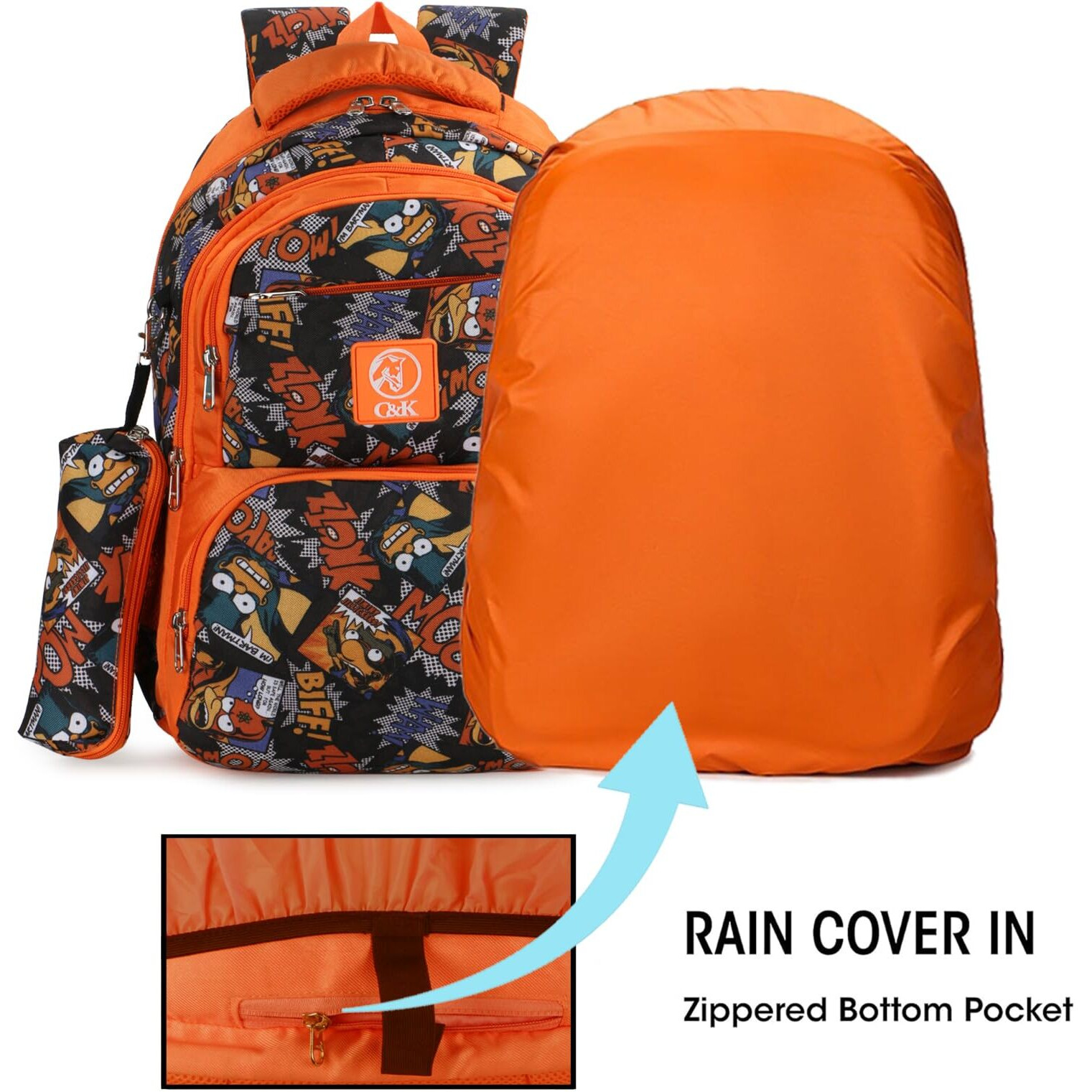 Chris & Kate Multi-Print School Backpack For Boys And Girls - Practical For School, College, Everyday Use - Includes Free Stationery Pouch And Rain/Dust Cover, 32 Liter