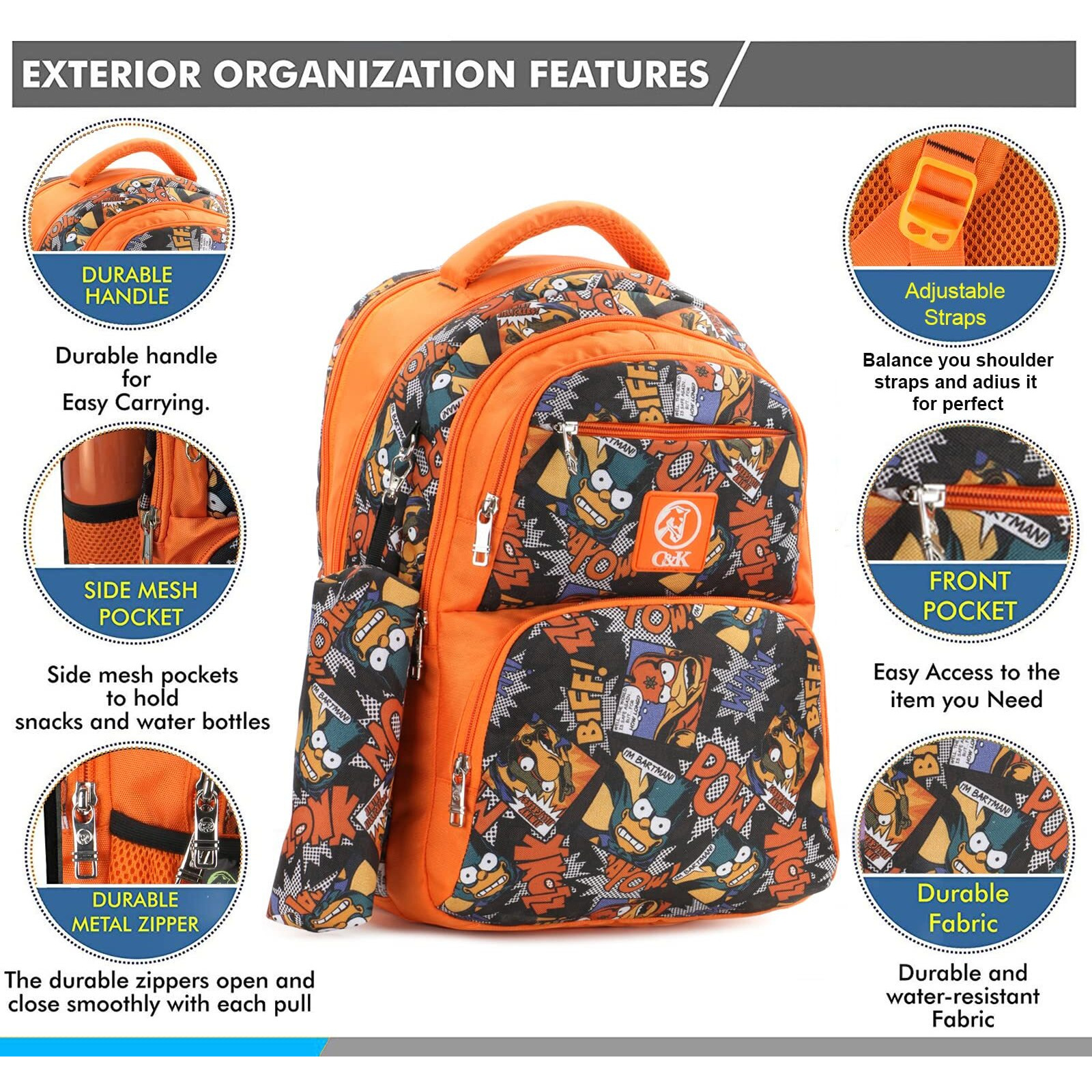 Chris & Kate Multi-Print School Backpack For Boys And Girls - Practical For School, College, Everyday Use - Includes Free Stationery Pouch And Rain/Dust Cover, 32 Liter
