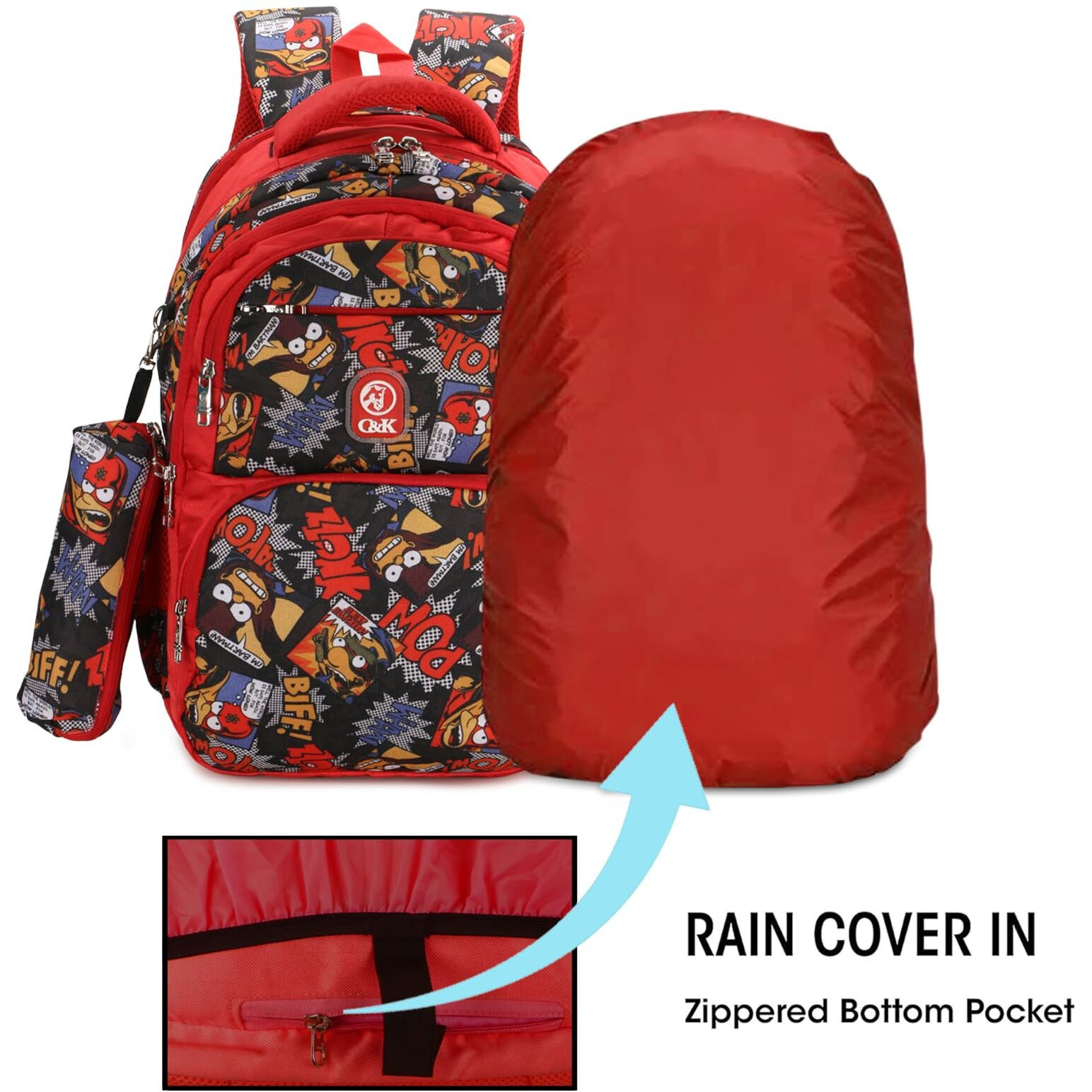 Chris & Kate Boys And Girls Multi-Print School Backpack-Suitable For School, College, Daily Use-Includes Free Stationery Pouch And Rain/Dust Cover,35 Litres