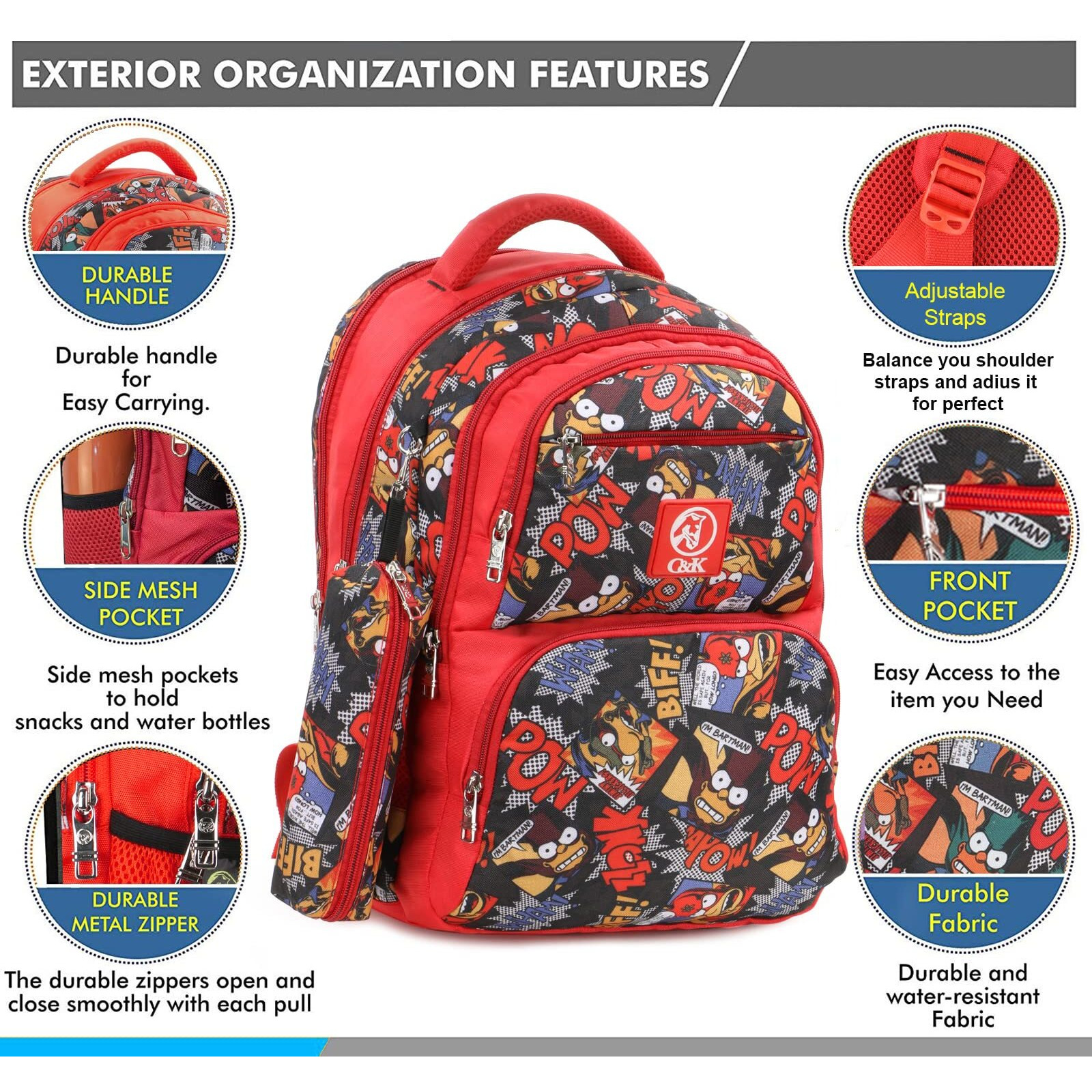 Chris & Kate Boys And Girls Multi-Print School Backpack-Suitable For School, College, Daily Use-Includes Free Stationery Pouch And Rain/Dust Cover,35 Litres