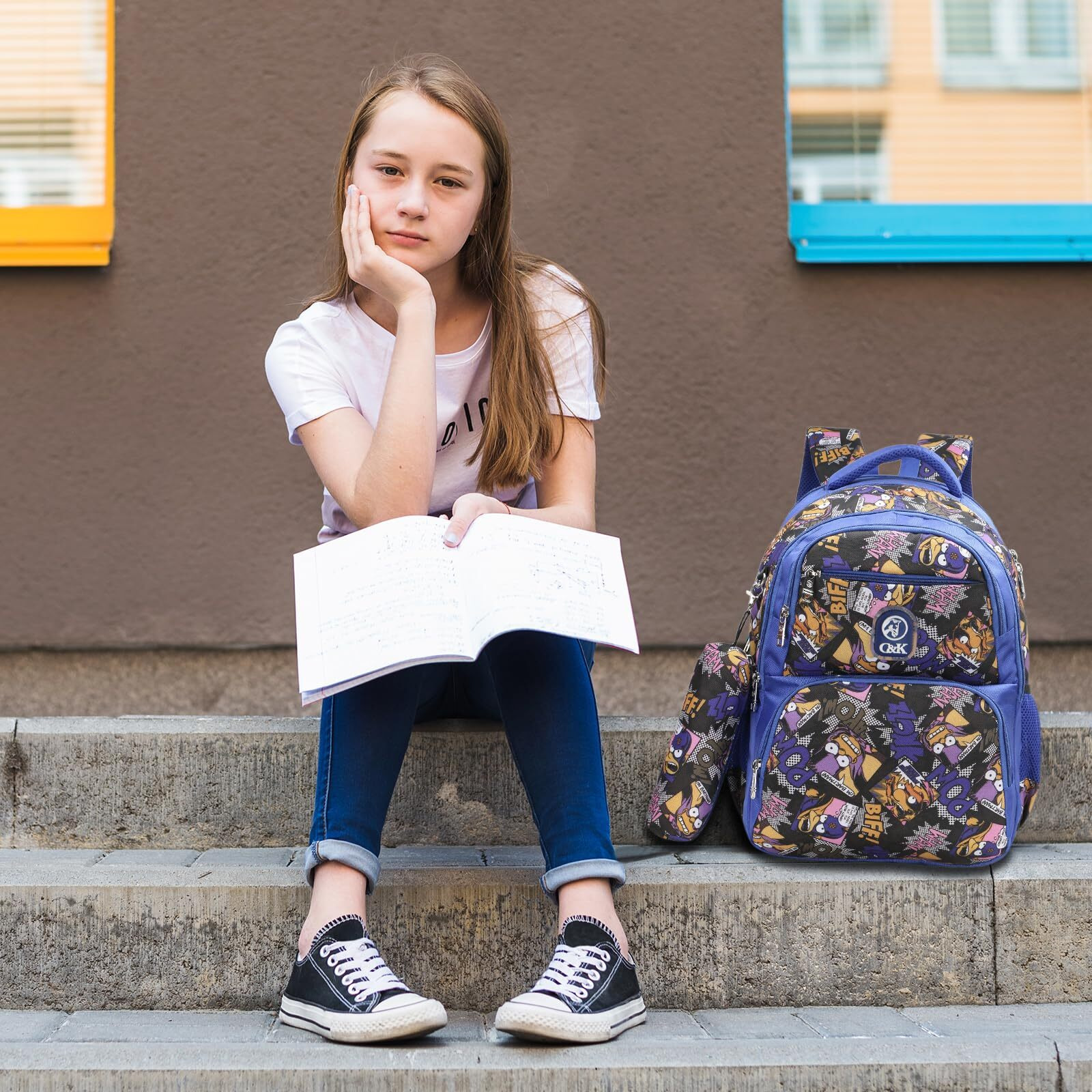 Chris & Kate Multi-Print School Backpack For Boys And Girls - Essential For School, College, Casual Use - Includes Free Stationery Pouch And Rain/Dust Cover, 32 Liter
