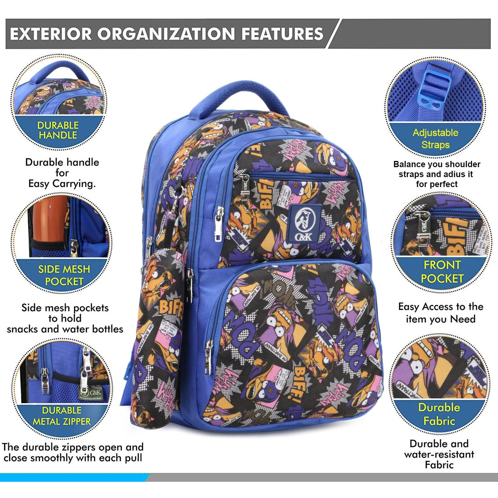 Chris & Kate Multi-Print School Backpack For Boys And Girls - Essential For School, College, Casual Use - Includes Free Stationery Pouch And Rain/Dust Cover, 32 Liter