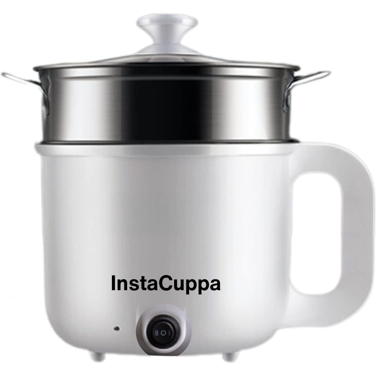 Instacuppa 3-In-1 Multi Cook Kettle With Steamer, 1.2 L Inner Pot, Adjustable Temperature Settings, Wide Mouth, Ideal For Boiling Milk, Tea, Coffee, Eggs & Steaming Veggies, 600 Watts, Elegant White