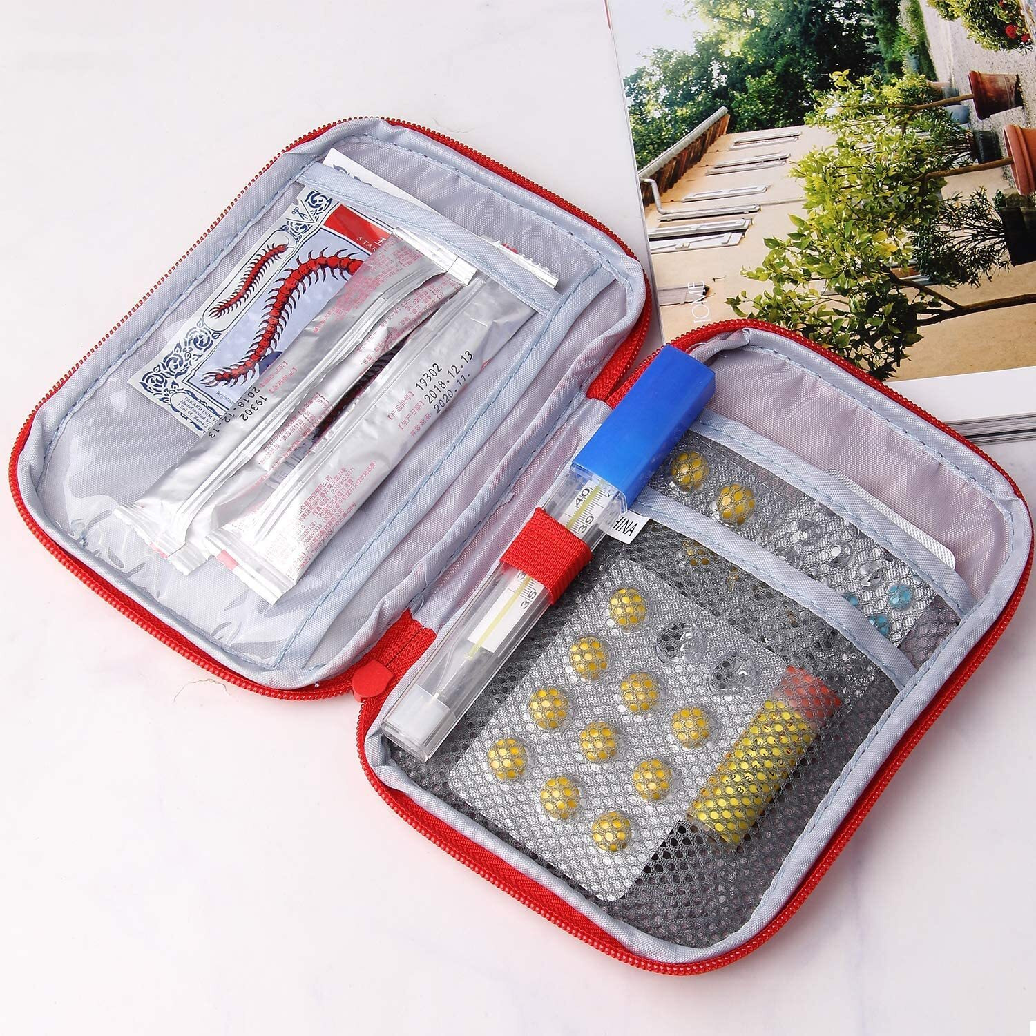 House Of Quirk First Aid Bag,Empty First Aid Pouch,Mini Portable Medical Bag For Outdoor Camping Hiking Travel Emergency,Multifunction Emergency Medicine Storage (Red)
