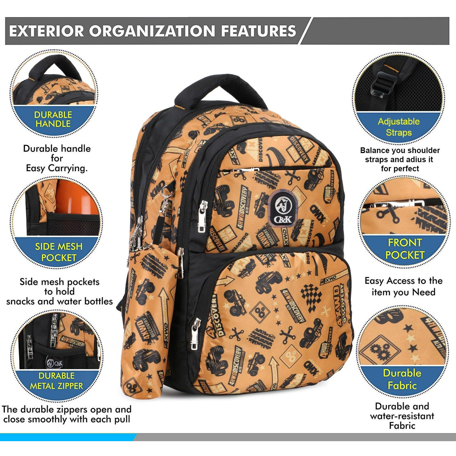 Chris & Kate Boys And Girls Multi-Print School Backpack-Essential For School, College, Daily Use-Includes Free Stationery Pouch And Rain/Dust Cover,35 Litres
