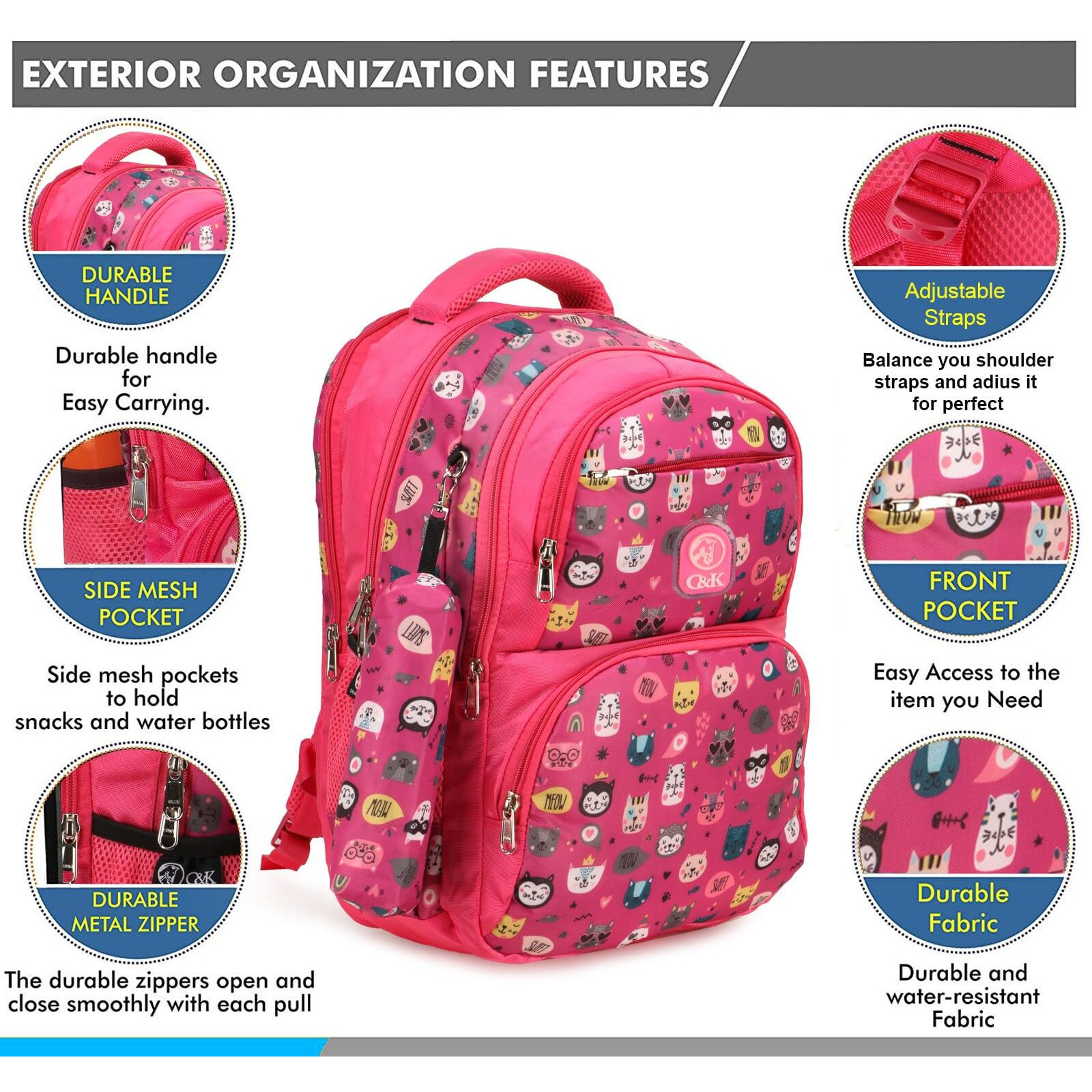 Chris & Kate Multi-Print 35 Litres School Backpack For Boys And Girls - Must-Have For School, College, Casual Use - Includes Free Stationery Pouch And Rain/Dust Cover