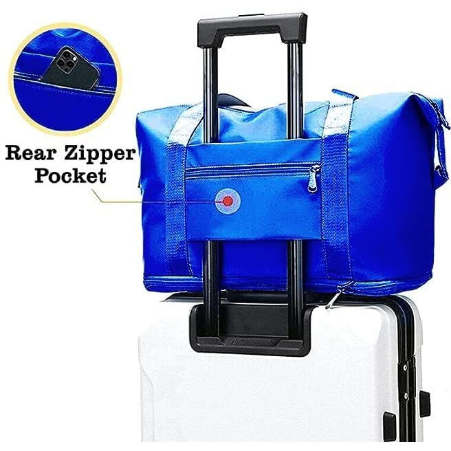 Lnt Large Capacity Folding Travel Bag Travel Lightweight Waterproof Carry On Luggage Bags With Fixed Strap Dry And Wet Separation Foldable Travel Duffel Bag For Foldable Bag Peach (Dark Blue)