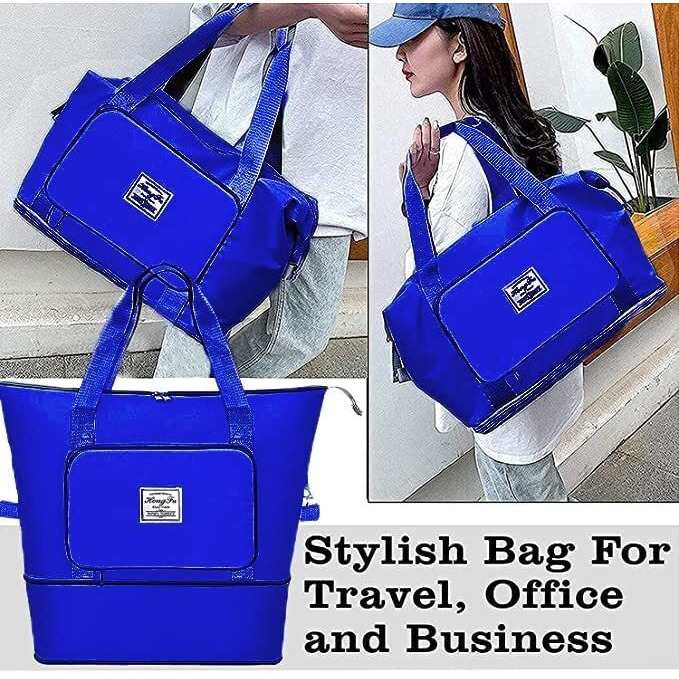 Lnt Large Capacity Folding Travel Bag Travel Lightweight Waterproof Carry On Luggage Bags With Fixed Strap Dry And Wet Separation Foldable Travel Duffel Bag For Foldable Bag Peach (Dark Blue)