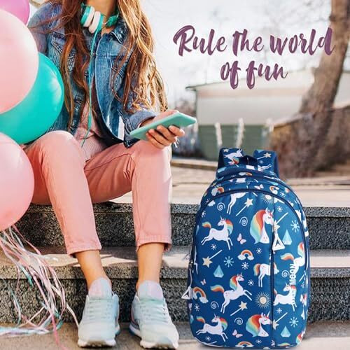 Half Moon Unicorn Class 1-4 Unisex School Bags For Boys/School Bag For Girls | Standard Backpack For Men & Bacpack For Women | College Bag For Men/College Bag For Women (Sky Blue)