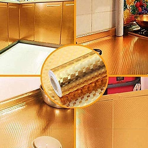 Vaidika Marble Kitchen Oil Proof Vinyl Foil Stickers, Kitchen Backsplash Wallpaper, Self-Adhesive Wall Sticker Waterproof Anti-Mould And Heat Resistant For Walls Drawer (2 M Golden 3D Xo)