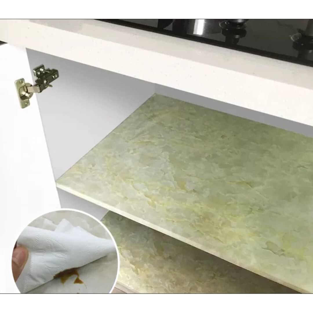 Vaidika Green Countertop Sticker, Marble Kitchen Oil Proof Vinyl Foil Stickers, Kitchen Backsplash Wallpaper, Self-Adhesive Wall Sticker Waterproof Anti-Mould And Heat Resistant For Walls Drawer (2 M Green Xox)