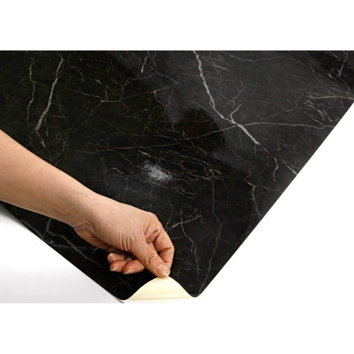 Vaidika Self Adhesive Furniture Wallpaper, Marble Kitchen Oil Proof Vinyl Foil Stickers, Kitchen Backsplash Wallpaper, Self-Adhesive Wall Sticker Waterproof Anti-Mould And Heat Resistant For Walls Drawer (3 M Black Xo)
