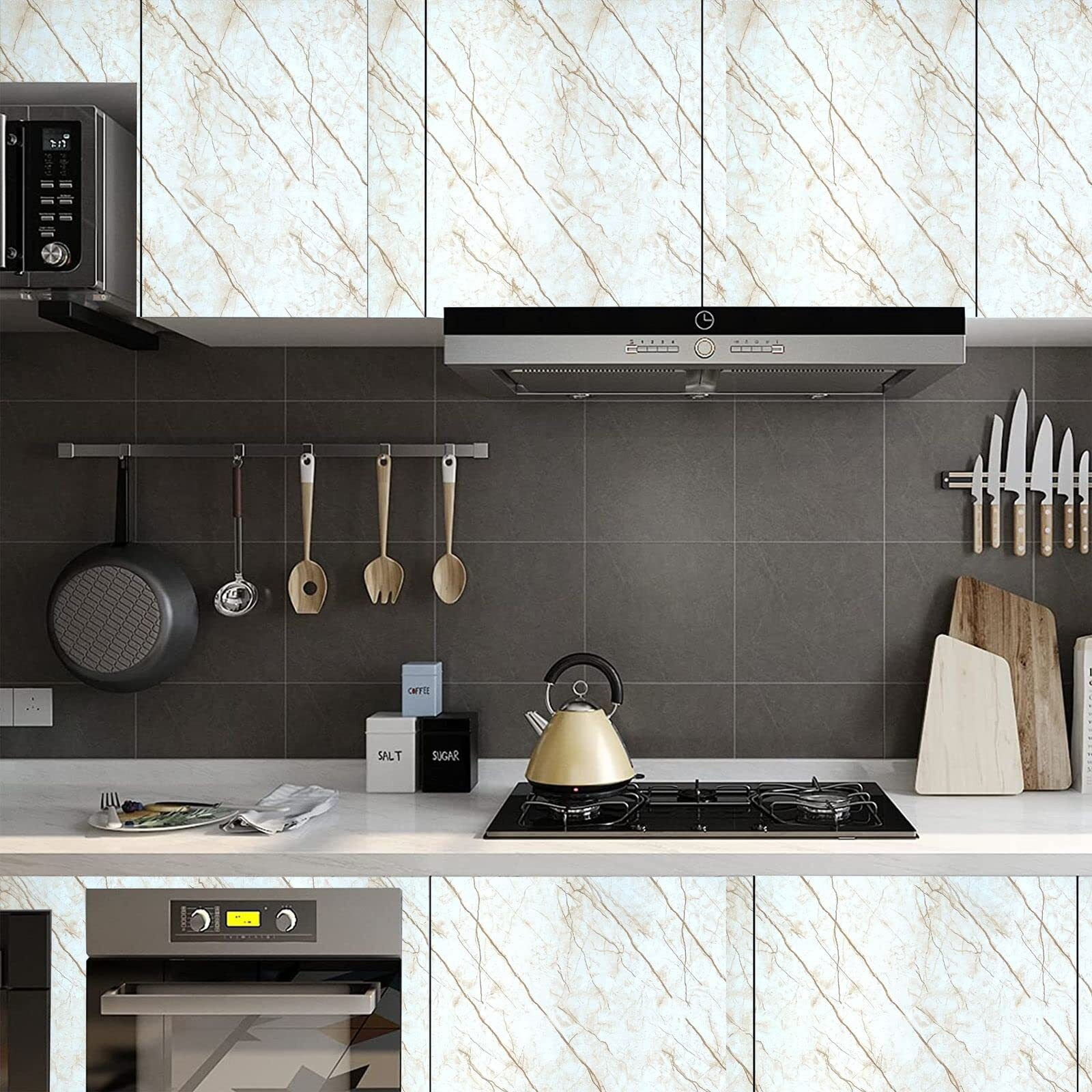 Vaidika Wallpaper For Kitchen Slab Heat Proof, Marble Kitchen Oil Proof Vinyl Foil Stickers, Kitchen Backsplash Wallpaper, Self-Adhesive Wall Sticker Waterproof Anti-Mould And Heat Resistant For Walls Drawer (2 M Cream Xo)
