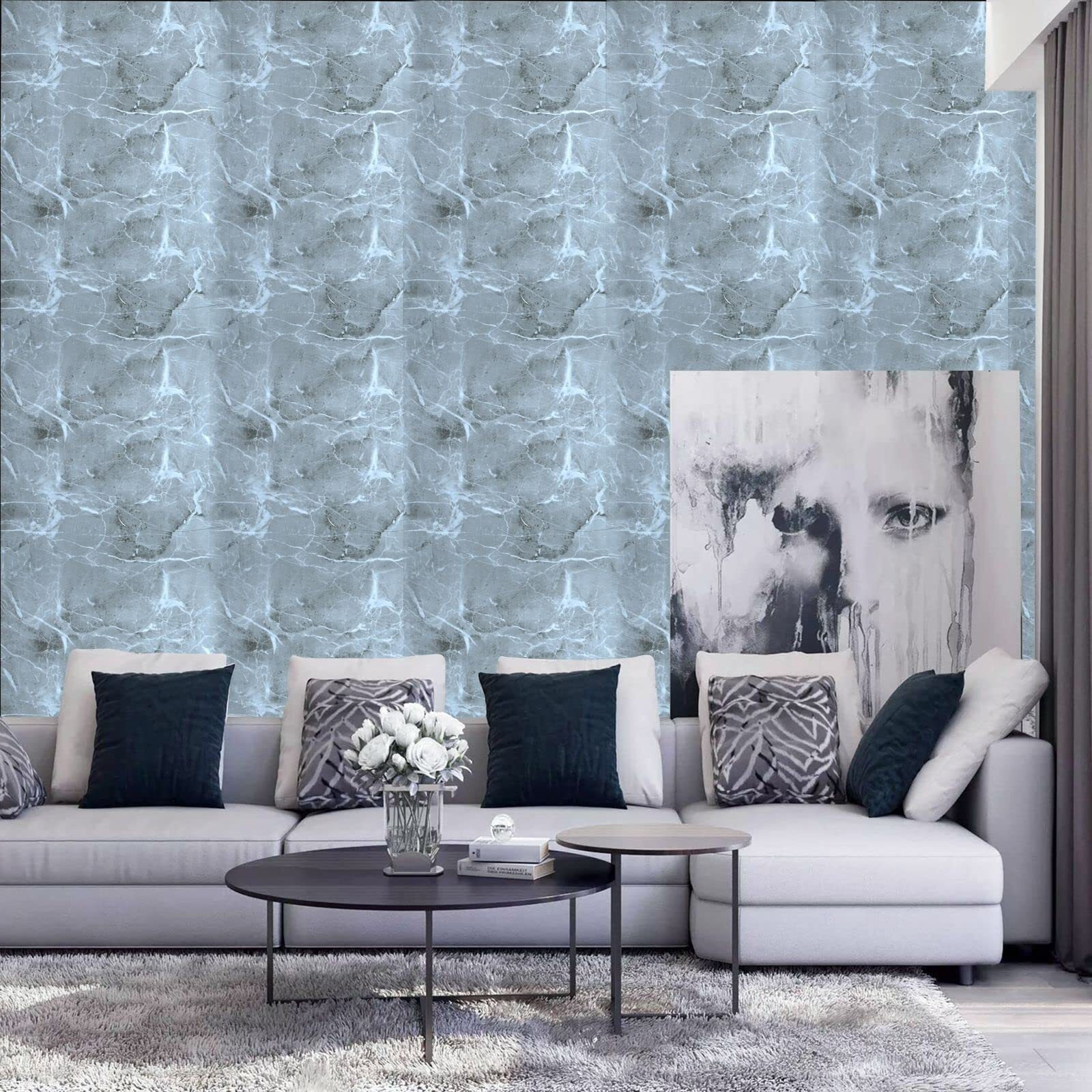 Vaidika Contact Paper For Kitchen, Marble Kitchen Oil Proof Vinyl Foil Stickers, Kitchen Backsplash Wallpaper, Self-Adhesive Wall Sticker Waterproof Anti-Mould And Heat Resistant For Walls Drawer (3 M Grey Xo)
