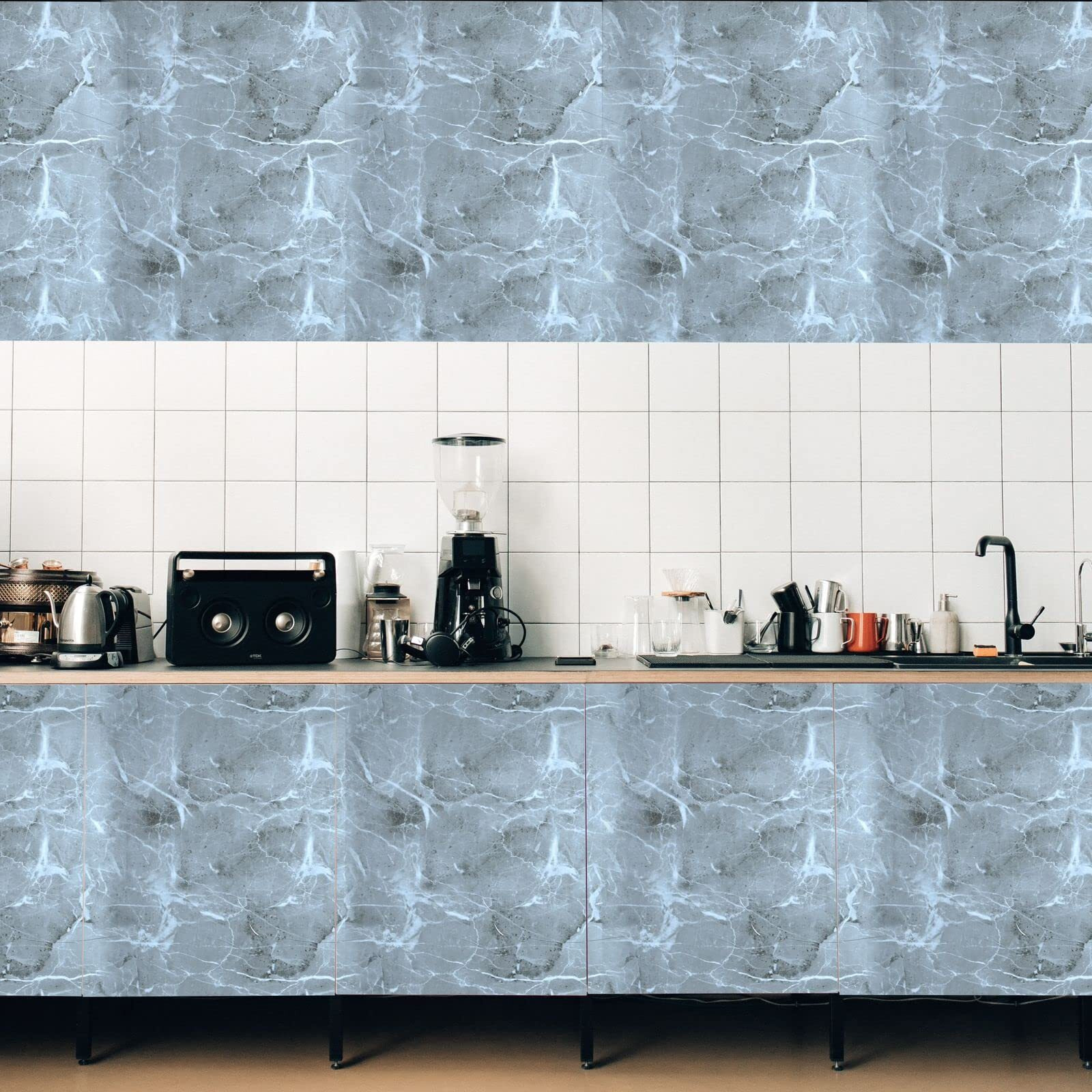 Vaidika Contact Paper For Kitchen, Marble Kitchen Oil Proof Vinyl Foil Stickers, Kitchen Backsplash Wallpaper, Self-Adhesive Wall Sticker Waterproof Anti-Mould And Heat Resistant For Walls Drawer (3 M Grey Xo)