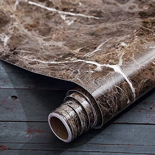 Vaidika Kitchen Counter Top Sheet Pvc, Marble Kitchen Oil Proof Vinyl Foil Stickers, Kitchen Backsplash Wallpaper, Self-Adhesive Wall Sticker Waterproof Anti-Mould And Heat Resistant For Walls Drawer (3 M Brown Xo)