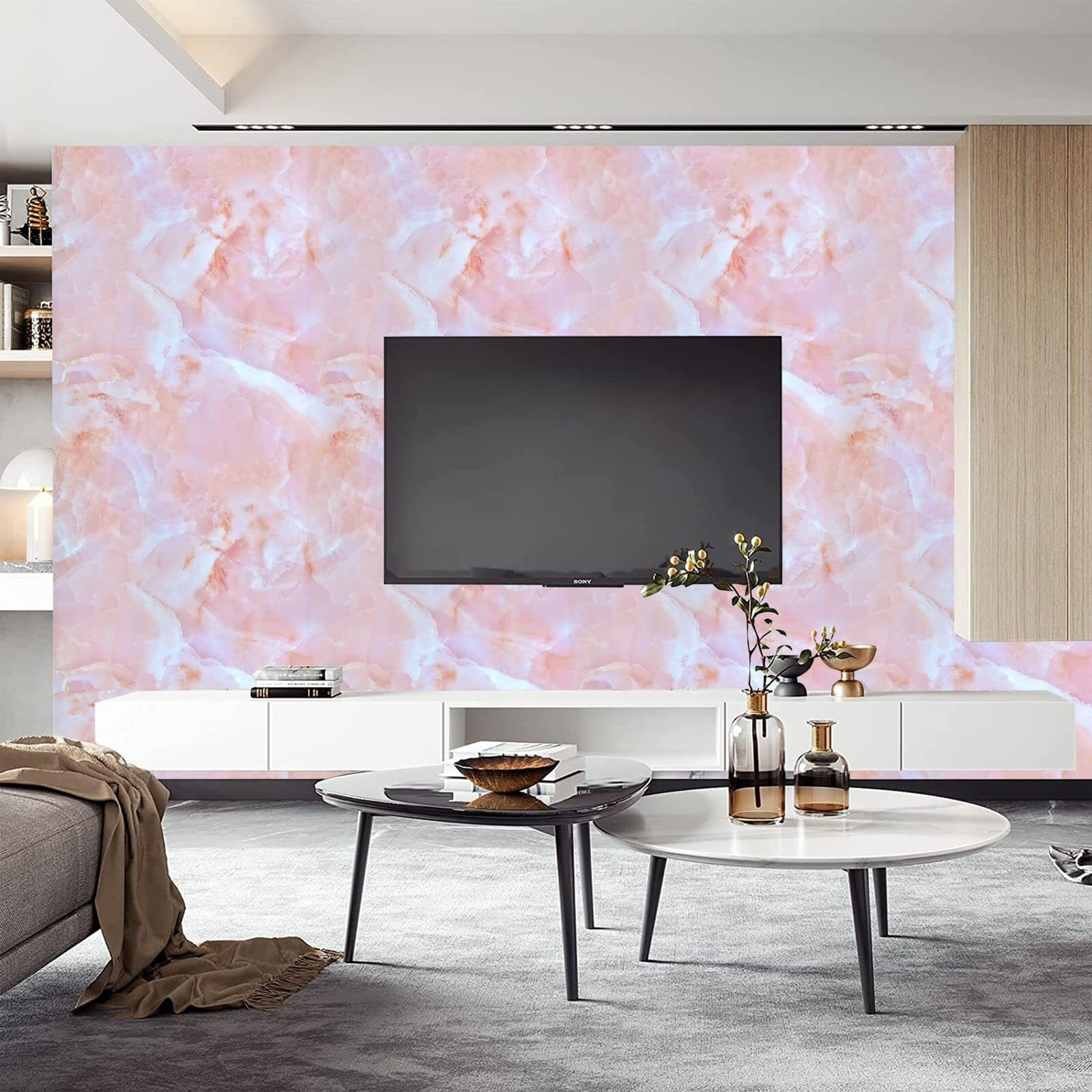 Vaidika Kitchen Slab Wallpaper Waterproof. Marble Kitchen Oil Proof Vinyl Foil Stickers, Kitchen Backsplash Wallpaper, Self-Adhesive Wall Sticker Waterproof Anti-Mould And Heat Resistant For Walls Drawer (3 M Pink Xo)