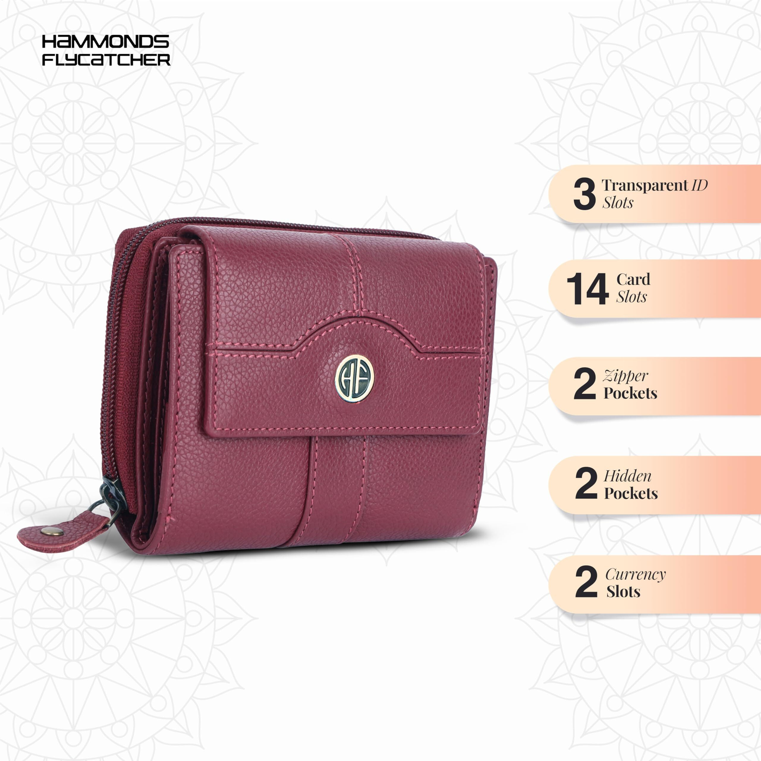Hammonds Flycatcher Leather Ladies Wallet For Woman With 14 Card Slots - Clutch Purse For Women, Ladies Wallet For Women Stylish, Ladies Purse For Women Wallet, Purse For Woman, Berry Red