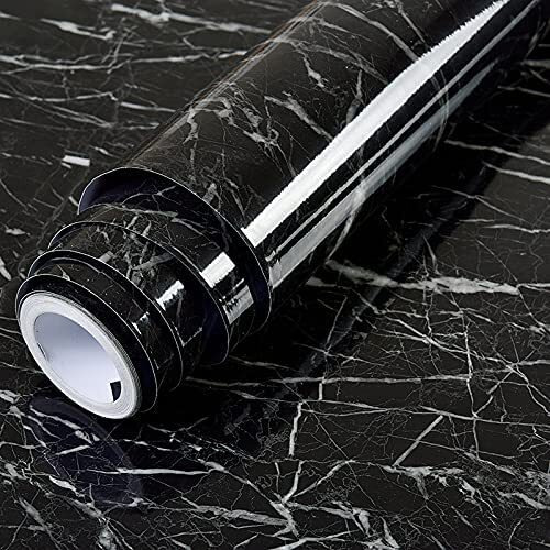 Dobariya Empire Wall Stickers Marble Wallpaper (200Cm X 60Cm) For Furniture Kitchen, Cabinets, Almirah, Tabletop, Plastic Table, Wooden Table, Wardrobe, Renovation Pvc Diy Self Adhesive Sticker (Black Marble, Pack Of 1)