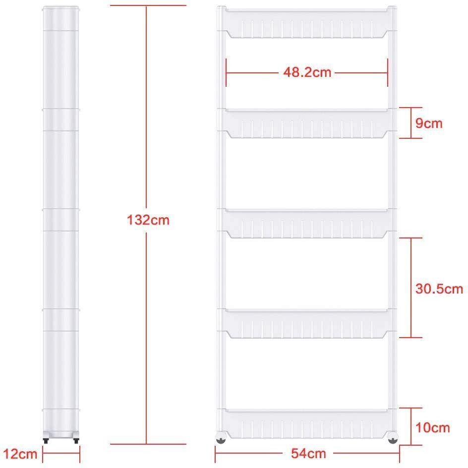 Flipzon 5 Layer Multipurpose Plastic Storage Organizer Slim Rack Shelf With Wheels | Slim Slide Out Kitchen Trolley Rack Holder Storage Organizer For Kitchen, Bathroom (White)