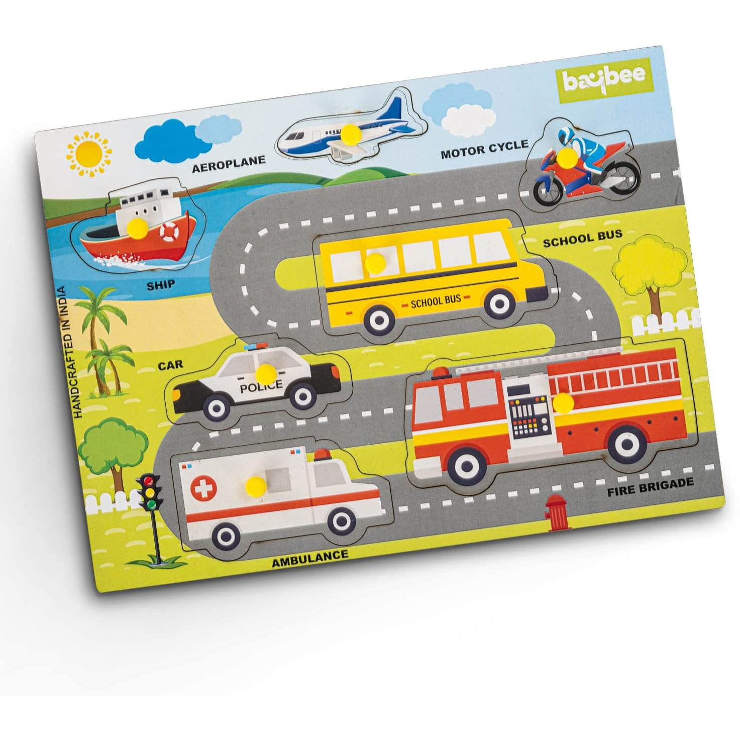 Baybee Wooden English Alphabets And Color Learning Educational Board For Kids, A To Z English Alphabets Puzzle With Knob, Educational Learning Wooden Puzzle Board For Kids (Transport Vechile)