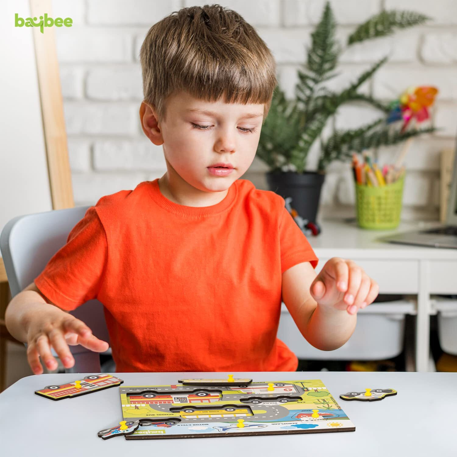 Baybee Wooden English Alphabets And Color Learning Educational Board For Kids, A To Z English Alphabets Puzzle With Knob, Educational Learning Wooden Puzzle Board For Kids (Transport Vechile)