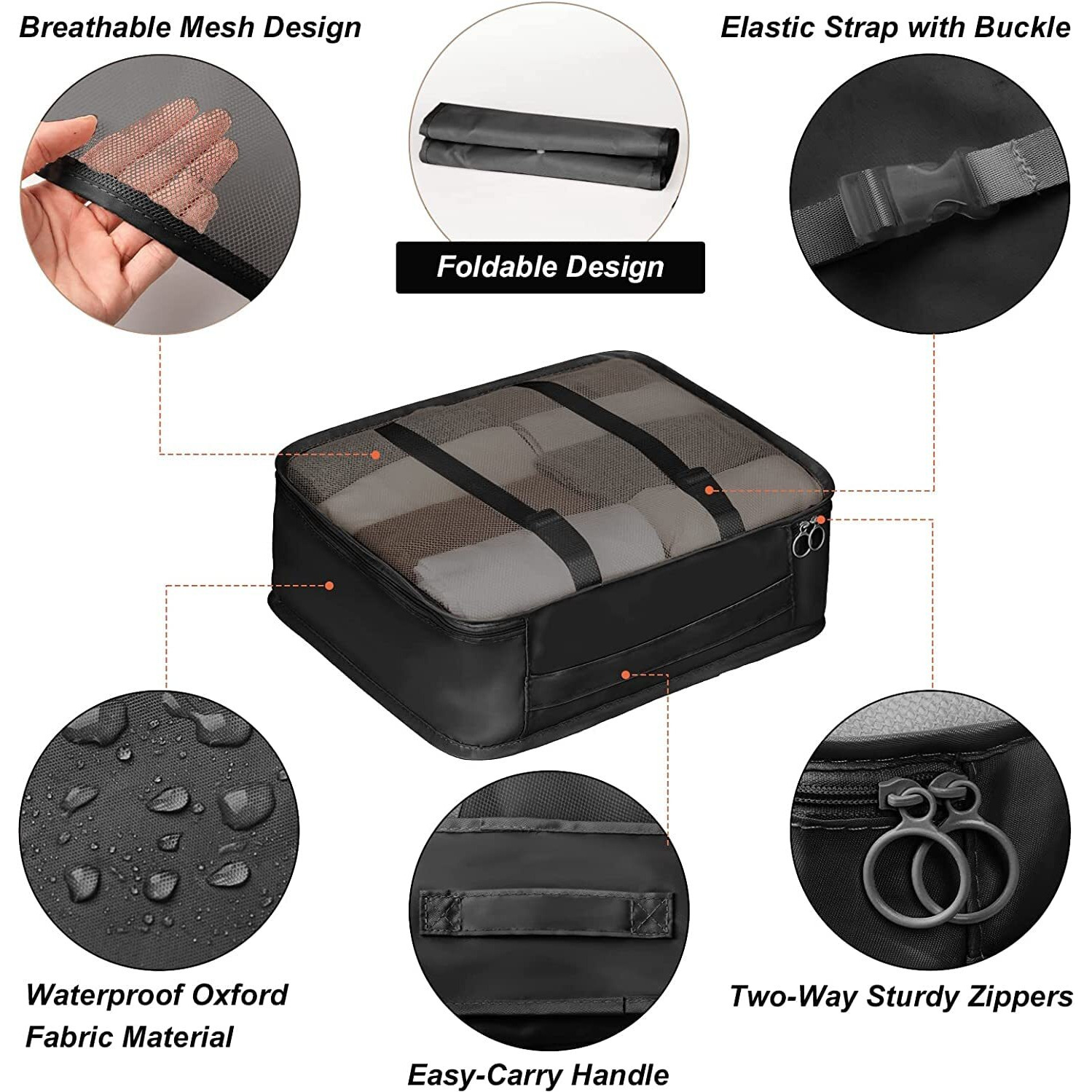 House Of Quirk Polyester 7 Set Packing Cubes Luggage Packing Organizers For Travel Accessories(Black),27.99 Cm,11 Cm