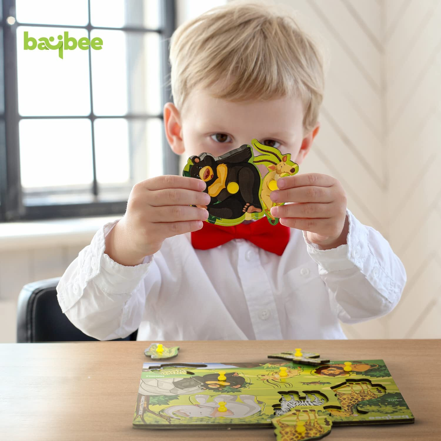 Baybee Wooden English Alphabets And Color Learning Educational Board For Kids, A To Z English Alphabets Puzzle With Knob, Educational Learning Wooden Puzzle Board For Kids (Wild Animals)