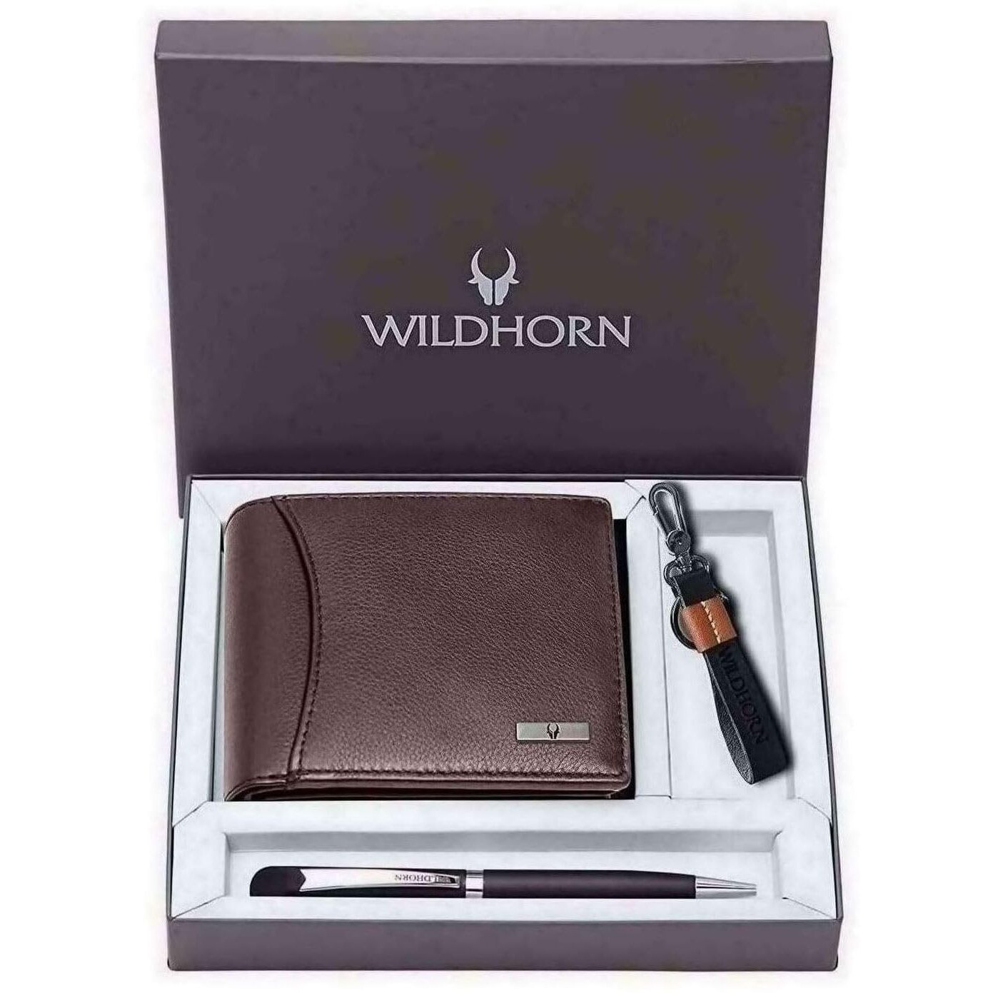 Wildhorn Gift Hamper For Men I Rfid Protected Leather Wallet, Keychain & Pen Combo Gift Set I Gift For Friend, Boyfriend,Husband,Father, Son Etc (Brown M)
