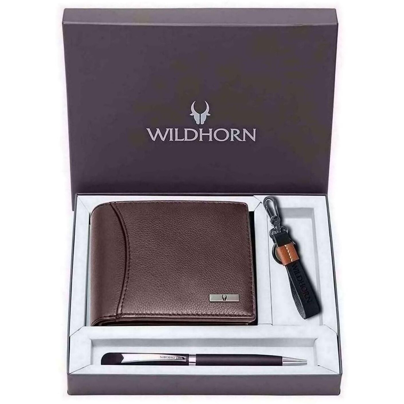 Wildhorn Gift Hamper For Men I Rfid Protected Leather Wallet, Keychain & Pen Combo Gift Set I Gift For Friend, Boyfriend,Husband,Father, Son Etc (Brown M)