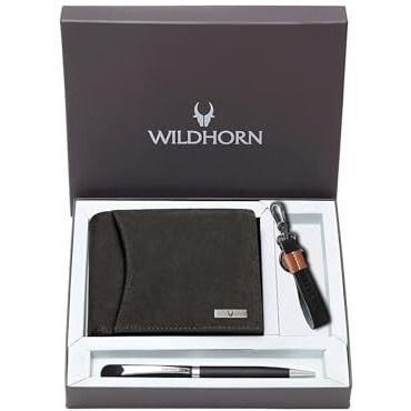 Wildhorn Gift Hamper For Men I Leather Wallet, Keychain & Pen Combo Gift Set I Gift For Friend, Boyfriend,Husband,Father, Son Etc (D.Brown H M)