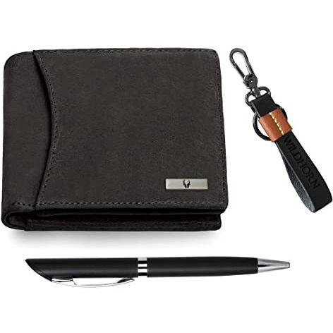Wildhorn Gift Hamper For Men I Leather Wallet, Keychain & Pen Combo Gift Set I Gift For Friend, Boyfriend,Husband,Father, Son Etc (D.Brown H M)