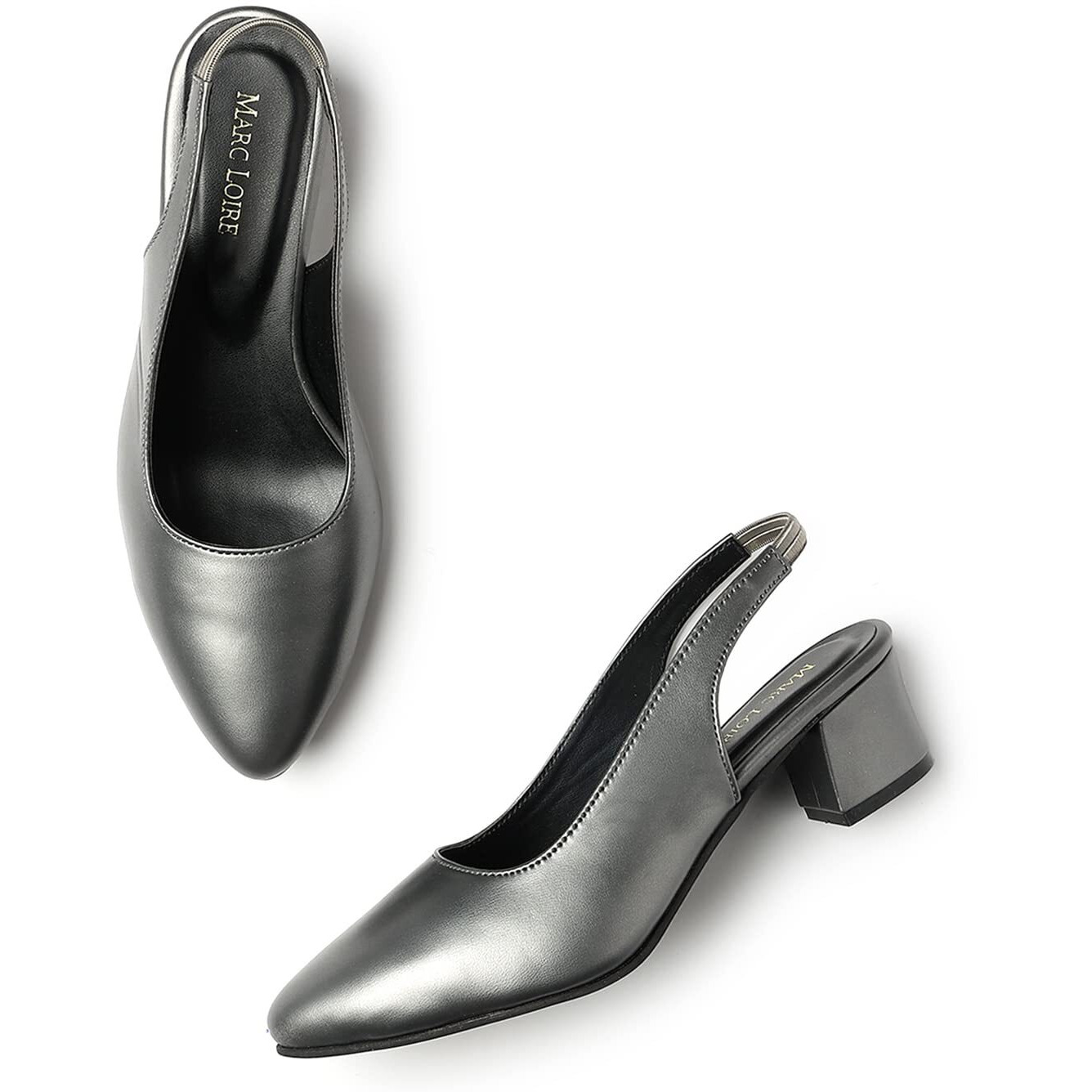 Marc Loire Comfortable Block Heel Sandals For Womens & Girls (Gun Metal, Numeric_5)