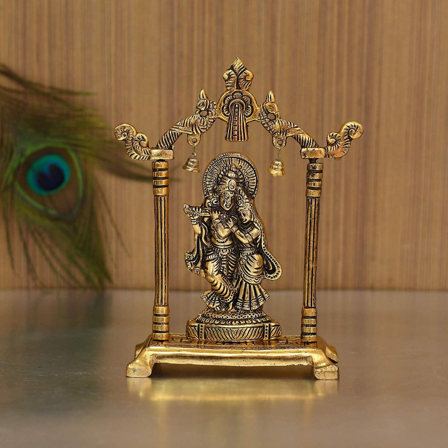 Collectible India Metal Gold Plated Radha Krishna Idol Sculpture Statue Figurine Decorative Showpiece For Janmashtami Home Decoration Temple And Gift (Size 7 X 5 Inches) (5 Pieces)