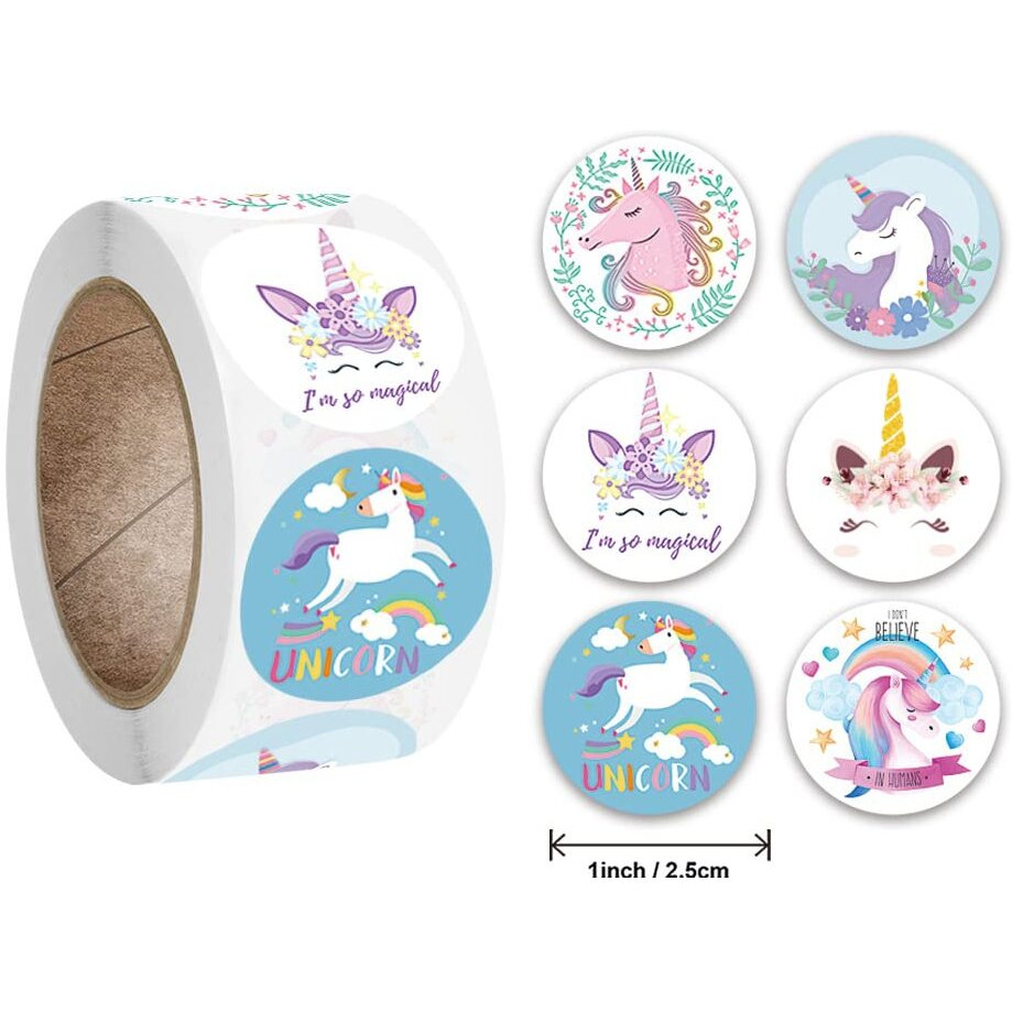 Fapiwen Paper Unicorn Stickers, 2 Rolls Stickers For Kids, Cute Stickers, Stickers For Girls, Unicorn Self Adhesive Decoration Stickers For School Birthday Party Gift (Random Style)(1000Pcs)