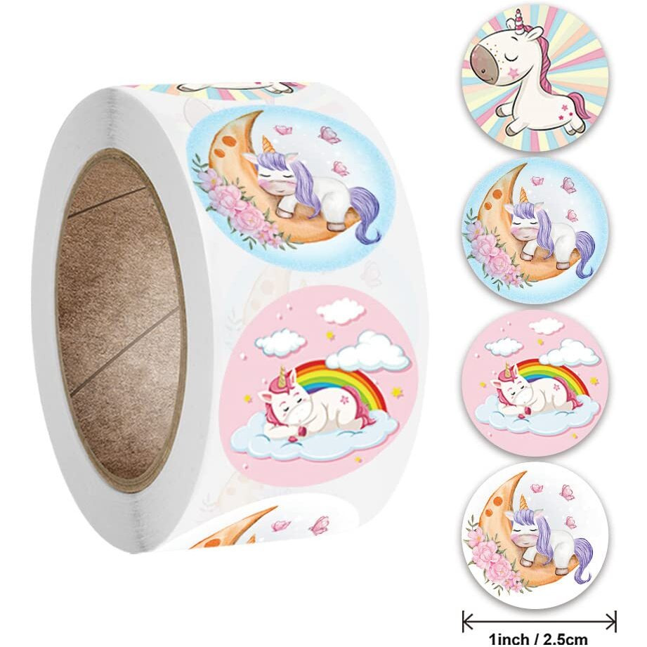 Fapiwen Paper Unicorn Stickers, 2 Rolls Stickers For Kids, Cute Stickers, Stickers For Girls, Unicorn Self Adhesive Decoration Stickers For School Birthday Party Gift (Random Style)(1000Pcs)
