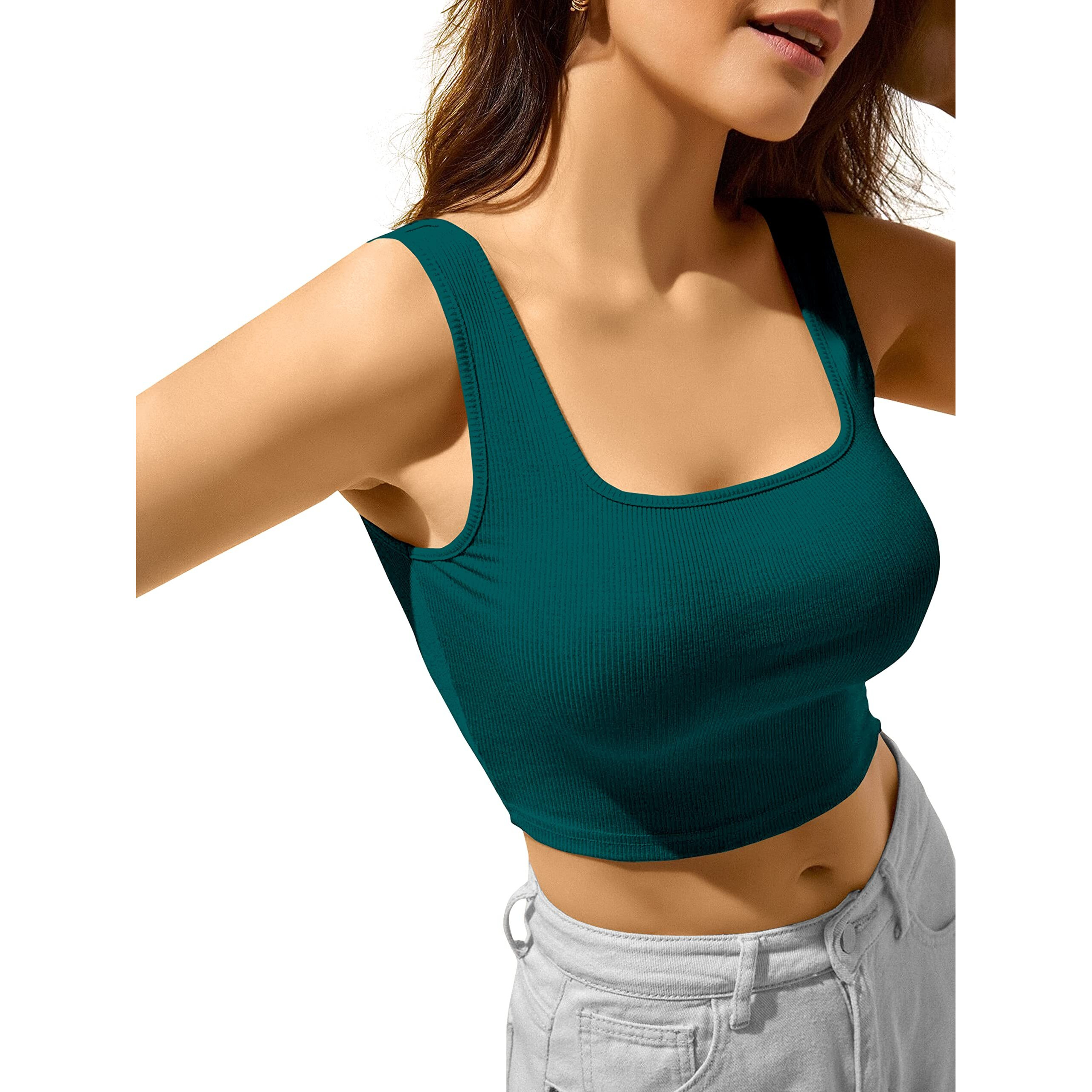 Berry Bird Stylish Women's Sleeveless Square Neck Ribbed Crop Tops For Gym, Beach,And Casual Stylish Wear Tank Tops