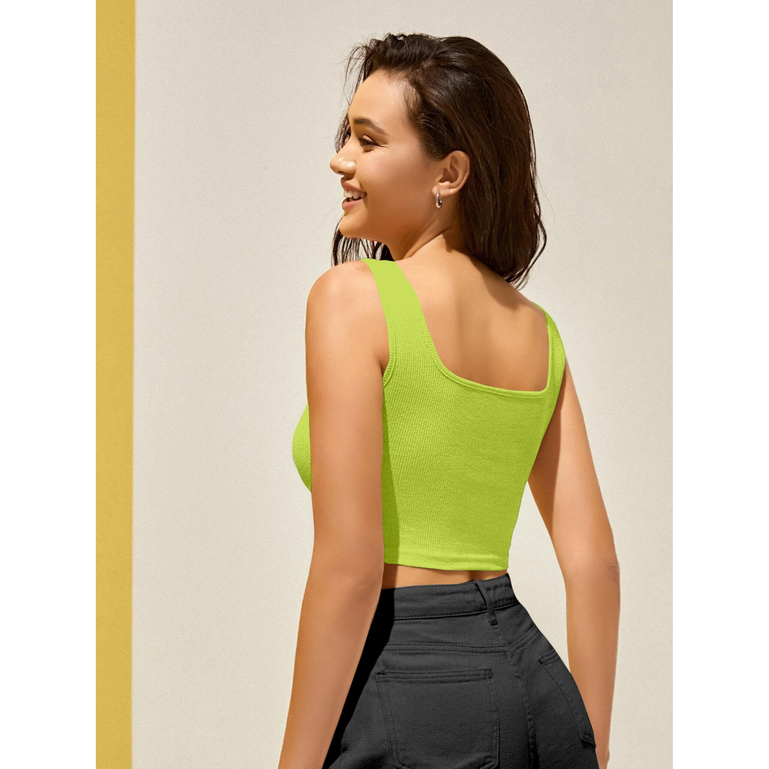 Berry Bird Stylish Women's Sleeveless Square Neck Ribbed Crop Tops For Gym, Beach,And Casual Stylish Wear Tank Top