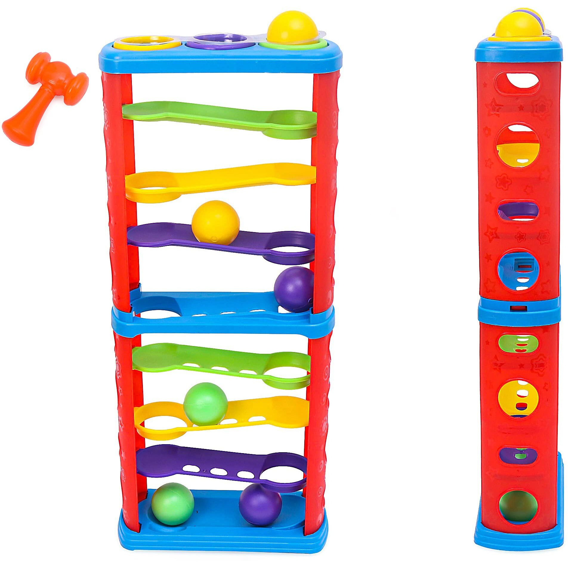 Magicwand Plastic Ball Drop Rolling & SwirlingLarge Hammer Ball Tower Ramp For Baby And ToddlersMade In IndiaPack Of 1, Multicolor